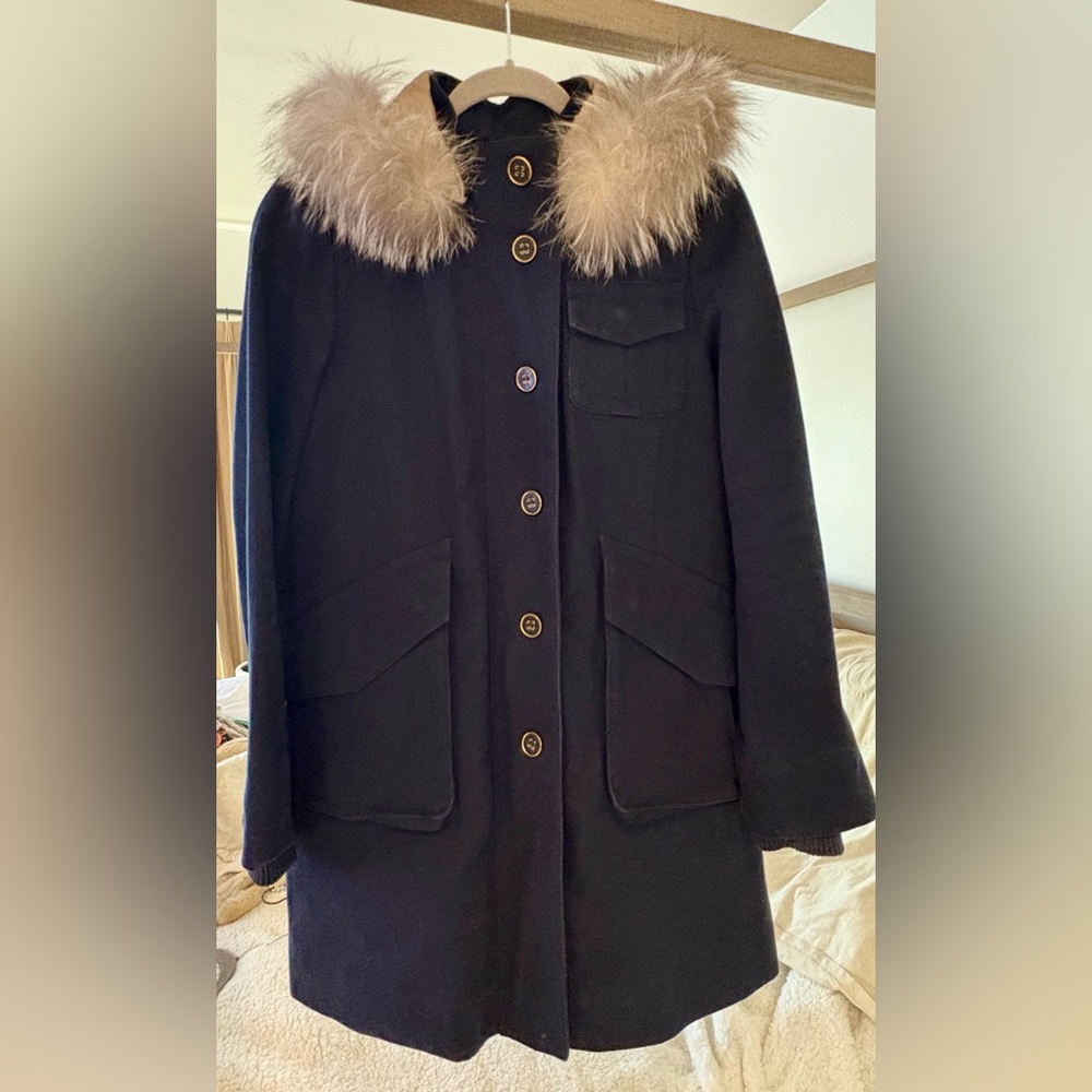 Marc By Marc Jacob’s Coat with real fox fur hood- Navy